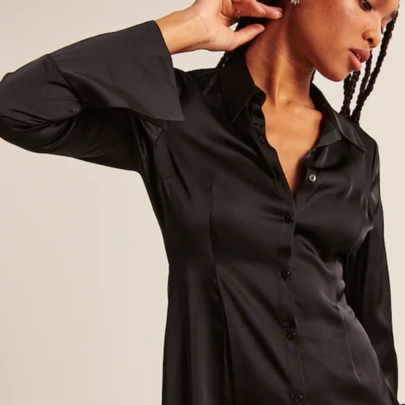 A&F Long-Sleeve Satin Shirt Dress - Picture 3 of 6